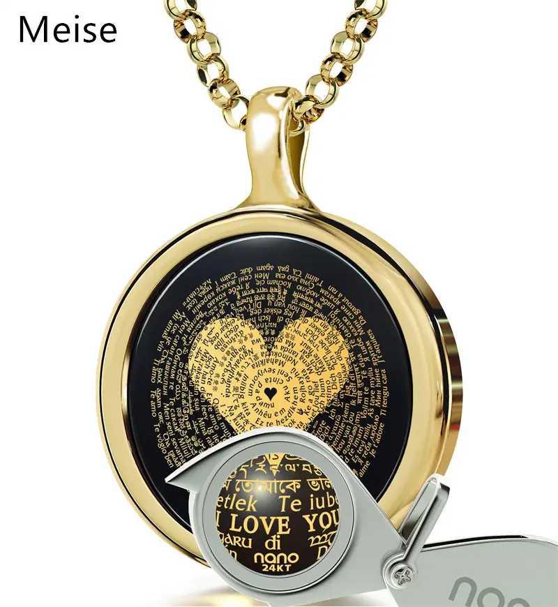 Yiwu Meise I Love You Necklace Inscribed in 120 Languages Valentines Anniversary Necklace Engraved Necklace