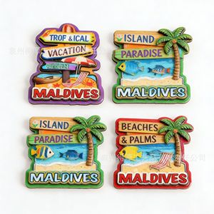 Imán de nevera de madera de Maldivas, recuerdo de viaje de playa tropical en 3D, forma irregular - Product Image 5