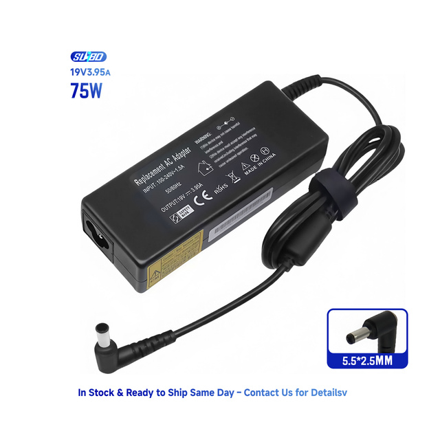 75W Laptop Electric Power Adapter AU/EU Plug 19V 3.95A Charger for Toshiba Featuring 5.5x2.5mm DC Tip PD Function Compatible