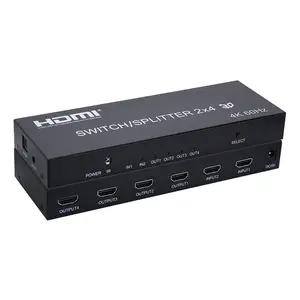 V2.0 hdmi switch divisor 2x4 para hdtv, com áudio 3d 1080p hdmi switch matriz