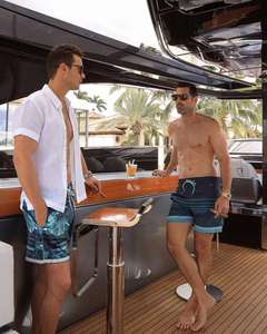 Shorts de bain pour hommes à séchage rapide, motif rayé, logo imprimé, style sportif, pour l'été, personnalisables, vente en gros directe usine - Product Image 3