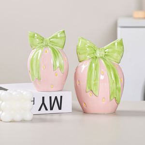 Moderno Jarrón Chino con Lazo de Fresa, Adorno de Cerámica Esmaltada, Lindo Arreglo de Plantas Verdes Cultivadas en Agua para el Hogar - Product Image 2
