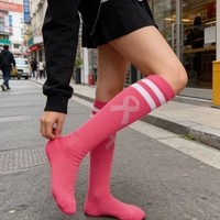Chaussettes de compression mi-mollet en tricot à motif rayé pour filles JK, avec nœud transfrontalier et soin spécial