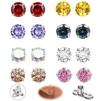 Piercing corporel personnalisé en alliage de titane F136 avec zircon rond à quatre griffes, clou de piercing, vente en gros