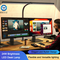 Lampe de table LED 24W à alimentation CC, réglable, avec base col de cygne en T, abat-jour en aluminium, contrôle tactile/télécommande, intensité variable, CRI 90 élevé, sans lumière bleue