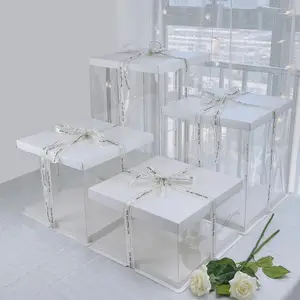 Cake Box Transparent Clear Tall Wedding Plastic Box Custom Wholesale Luxury Birthday For Pop Guest Customizable Cake Box