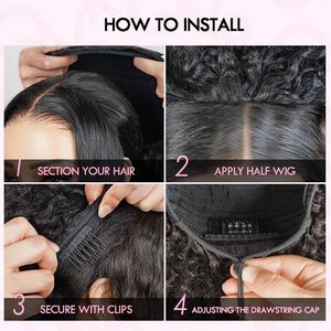 <span class=keywords><strong>Perruque</strong></span> <span class=keywords><strong>demi</strong></span>-tête 250% en cheveux humains <span class=keywords><strong>afro</strong></span> bouclés, avec bandeau, version améliorée 3-en-1, avec cordon de serrage et clips invisibles, à porter sur le côté - Product Image 5