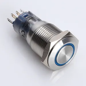 Mejor calidad ONPOW (CE, ROHS) LAS2GQ 16mm 1NO1NC anillo iluminado interruptor de botón de acero inoxidable