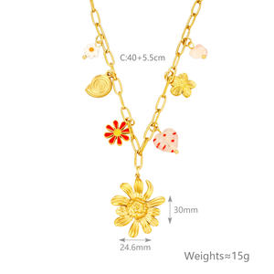 Collier tendance multi-pièces en forme de cœur, en acier inoxydable avec fleur de soleil en forme de cœur, escargot, bijoux plaqués or 18 carats - Product Image 5