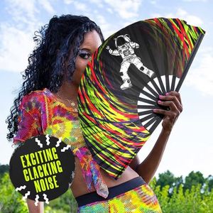 Abanico Plegable Grande de Bambú con Estampado de Astronauta, Abanico Colorido con Diseño de Remolino para Festivales de Música, Fiestas, Actuaciones y Decoración - Product Image 2