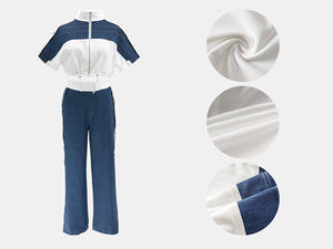 流行产品2025新款女装套装时尚夏季拼布彩色拉链夹克宽腿裤2件套女装 - Product Image 2