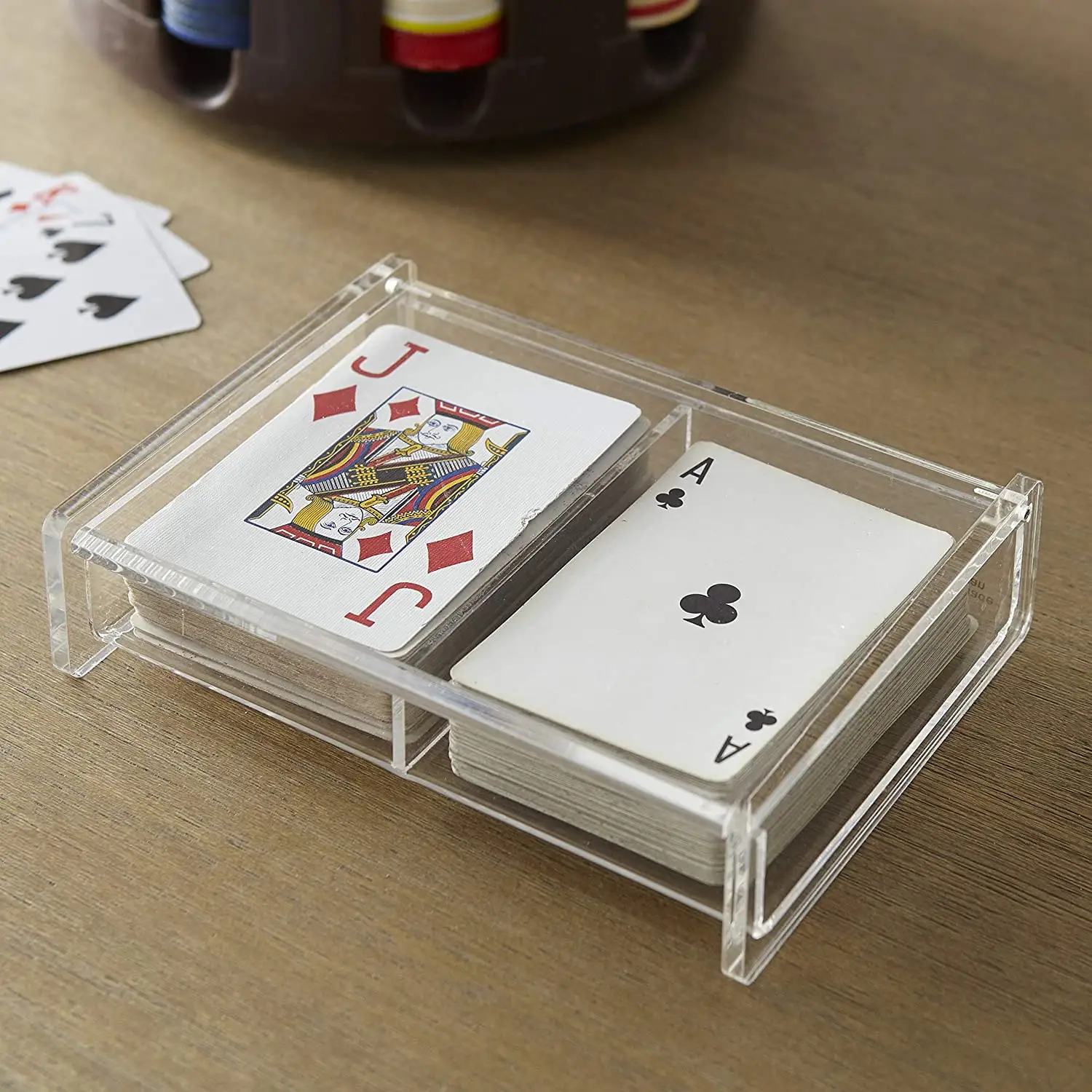 Kaliteli akrilik e n e n e n e n e n e n e n e n e n e oyun kartı güverte durumda Poker Modern Modern akrilik oyun kartı kutusu ile kapak