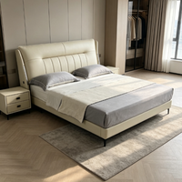 Lit rembourré crème moderne, taille King ou Queen, lit plateforme moelleux avec tête de lit rembourrée pour la maison, l'hôtel ou la chambre à coucher