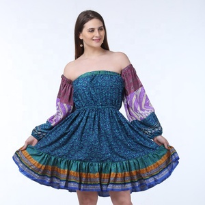 Robe de plage courte pour femmes, mode traditionnelle, imprimé naturel, tissu en coton, tenue élégante pour les fêtes, tenue d'automne - Product Image 1