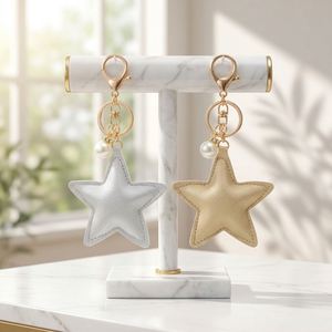 Star Shaped Keychains Christmas Keyring PU Leather Handbag Tote Bag Pendant <b>Car</b> Keychain <b>Ornament</b> - Product Image 1