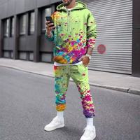 Setelan Hoodie dan Celana Olahraga Kasual Pria Yihong Ukuran Besar 100% Poliester Bernapas dengan Cetakan Digital 3D Gradasi, Cocok untuk Hadiah