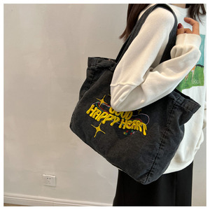 Bolso de mano portátil para pantalones vaqueros, bolso de compras clásico de mezclilla bordado personalizado para mujer, bolso de hombro grande y duradero - Product Image 5