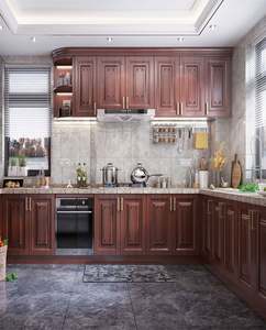 Armoires de cuisine modulaires en bois massif laqué brillant, design rétro européen, vente chaude, design d'intérieur - Product Image 1