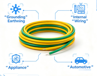 Fil de terre UL1015 12AWG jaune-vert 600V 105°C, câble de mise à la terre en cuivre toronné isolé PVC, rouleau de 300M pour câblage d'appareils