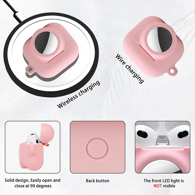2 in 1 Silicone Case for AirPods and AirTag Anti Lost Earphone Cover GPS Tracker Holder Protective Sleeve with Keychain