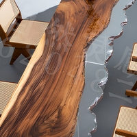 Table de salle à manger et de café minimaliste en forme de barre, en époxy et bois massif de noyer sud-américain, pour bureau et maison