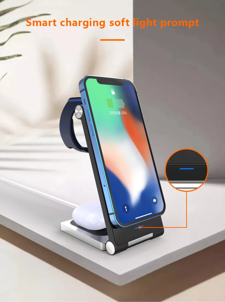 Trend Hot Product 15W Fast Wireless Charger 3 in 1 Wireless Charging Stand Foldable Portable Wireless Charger