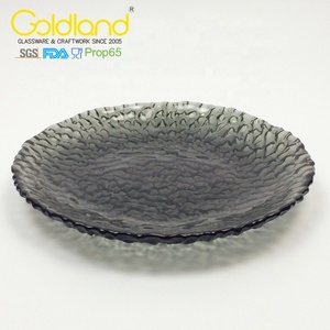 Assiettes à dîner créatives personnalisées, assiettes de chargeur en verre de couleur noire, vaisselle ronde volcanique en verre décoration - Product Image 3