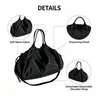 Sac à bandoulière léger en nylon avec cordon de serrage, sac à main décontracté et souple pour le shopping, les activités de plein air et le rangement quotidien