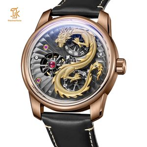 Reloj de Pulsera Mecánico de Lujo Personalizado para Hombre, Verde, Rojo, Cian, Dorado, con Forma de Dragón Chino, Automático, de Acero Inoxidable, Increíble - Product Image 1