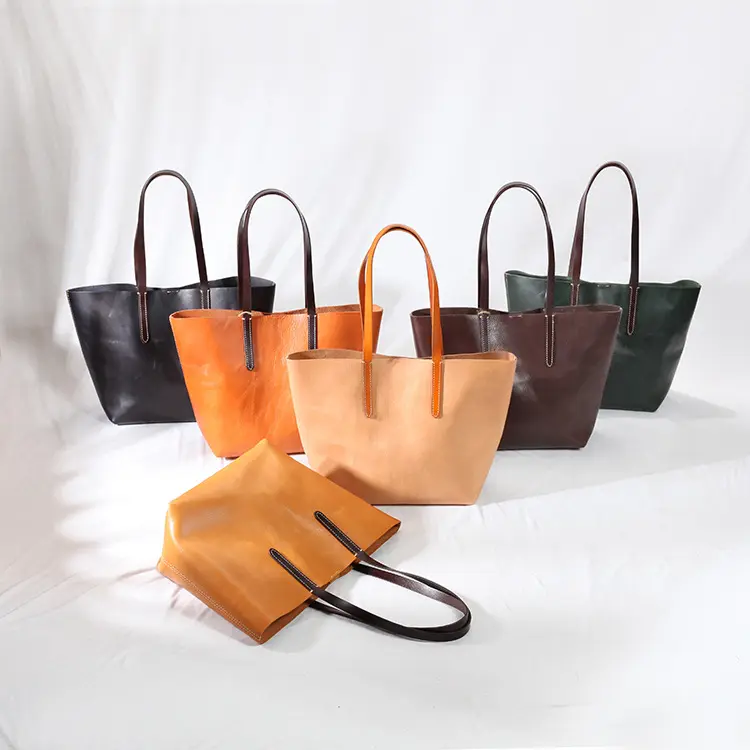 Women Large Storage Tote Bag Genuine Leather Shoulder Bag Vegetable Tanned Leather Shopper Lady Tote Bag 6152