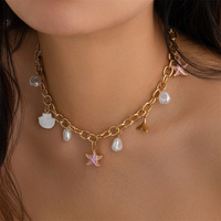 Collier bohème à chaîne épaisse avec perles imitées et étoile de mer pour femmes, accessoires tendance pour femmes, bijoux de mode pour femmes, cadeau
