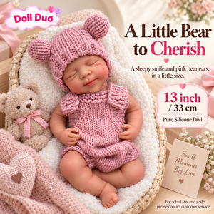 Muñeca de Silicona Reborn Personalizada de 13 Pulgadas, Muñeca Bebé Dormida con Sonrisa, Gorro de Oso Rosa, Regalo de Navidad Personalizado para Niños - Product Image 1