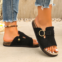 Sandales d'été pour femmes à texture côtelée avec boucle, bout ouvert, pour la plage, noir, marron, beige