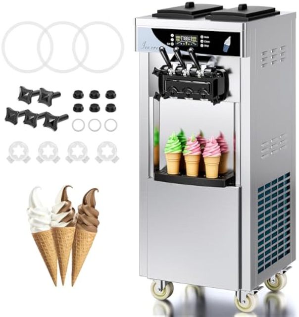 Commercial Ice Cream Machine Stand Design 1500W Soft Ice Cream Maker 2 X 7L Rangers LCD Display 3 Flavors Ice Cream Maker