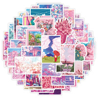50 Pegatinas Impermeables con Diseño de Flores de Cerezo, Pegatinas Creativas para Ventanas, Papelería, Vasos, Teléfonos Móviles y Otros