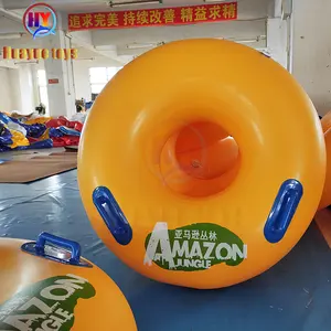 Anillo de tubo de esquí de parque acuático redondo inflable de Pvc de Río perezoso resistente amarillo para una sola persona