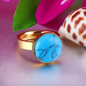 Fashion Wholesale Stainless Steel 18K Gold Plated Waterproof Round <b>Rings</b> Blue Turquoise Circular <b>Rings</b> for Women Men Jewelry - Product Image 3