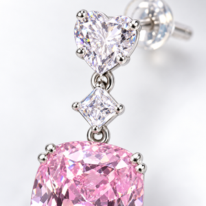 Orecchini pendenti a forma di cuore rosa per donna, gioielli geometrici alla moda Sweet Princess - Product Image 5