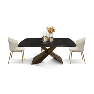Extendable Ceramic Dining <b>Table</b> 180x90 <b>Matt</b> Golden Nero Bronze X Legs Internal Use - Product Image 3