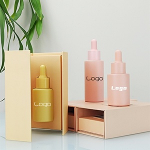 Customized Hair Oil Packaging 30ml Frosted Glass Serum Bottle Beige Empty Essential Oil Frosted Glass Dropper Bottles With <b>Box</b> - Product Image 1