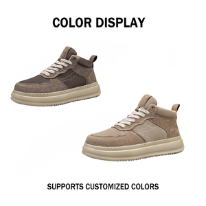 Baskets mi-hautes en peau de porc pour hommes, chaussures rétro respirantes et décontractées à semelles épaisses - Product Image 2