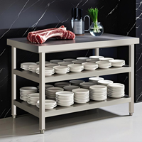 Table de travail professionnelle robuste en acier inoxydable, surface brossée thermolaquée de qualité alimentaire, résistante à la corrosion, pour cuisine professionnelle