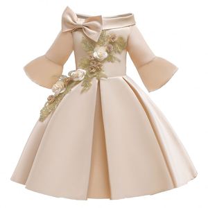 Moda europea abiti da principessa in raso per ragazze 10 anni e festa di compleanno vestito con decorazioni floreali - Product Image 4