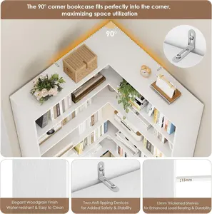 Librería en Forma de L de 6 Niveles Fabricada con Paneles de Madera de Alta Calidad de 15 mm de Grosor - Product Image 6