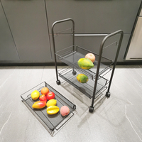 Keukenaccessoires 3-Tier Uitschuif Keukenrek Opberghouder Met Rollende Opbergwagen Black Metal Met Wielfruit En Groentetrolley