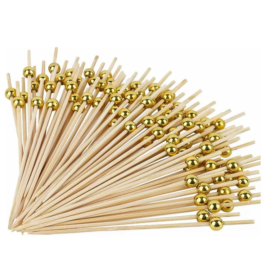 金真珠の竹の棒フードピックシャルキュトリバーベキュー串カクテルピック