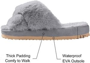 Giusta <span class=keywords><strong>casa</strong></span> di lusso da <span class=keywords><strong>donna</strong></span> Cross Band per pantofole Fuzzy Soft Open Toe <span class=keywords><strong>casa</strong></span> invernale per pantofole camera da letto calda accogliente con fodera in pelliccia - Product Image 5