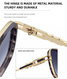Lunettes de <span class=keywords><strong>soleil</strong></span> rétro tendance pour hommes, monture pilote surdimensionnée, branches métalliques décoratives, anti-reflets, style décontracté - Product Image 3