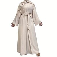 Ensemble de 3 pièces HANO : Hijab Modeste, Écharpe, Manteau Kaftan Islamique, Burqa, Abayas, Kimono Dubaï, Robe Musulmane pour Femmes, Abaya Ouverte avec Poche
