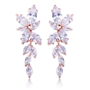 Élégant Rose Plaqué CZ Bijoux Blanc Zircon Cubique <span class=keywords><strong>Marquise</strong></span> Coupe Feuille Dangle Boucles D'oreilles Femmes Bijoux De Mariée pour Costume De Fiançailles - Product Image 1